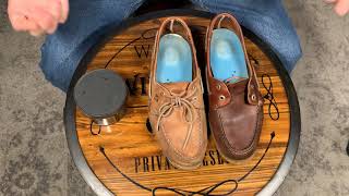 Waterproofing a pair of boat shoes with Obenauf's Heavy Duty Leather Preserver cream