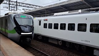 4152次楊梅發車開往福隆的銀綠色微笑號EMU900型十輛一編組EMU934區間車，117A次七堵發車迴送基隆的觀光特仕版EMU3000型十二輛編組EMU3023皮蛋豆腐騰雲號四色彩色新城際自強號列車