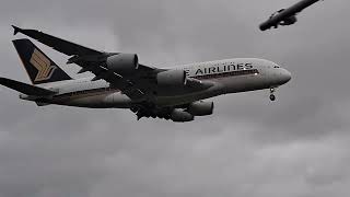 Singapore Airlines Plane From Singapore Lands At London Heathrow Airport In London UK