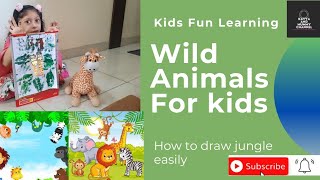 Learn Animals | Wild Animals | How to Draw Jungle | How to Draw Giraffe | Activities | Leaf Painting
