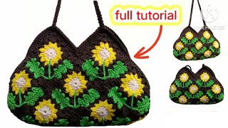 VIRAL TER'BARU 2023 TAS RAJUT _ MOTIF SUN FLOWER _ GRANNY SQUARE SUN FLOWER _ CROCHET BAG GRANNY'S