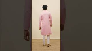 Manyavar Mohey Mens Ethnic Wear Indian Kurta Flamingo Pink Chikankari Embroidered Kurta Set