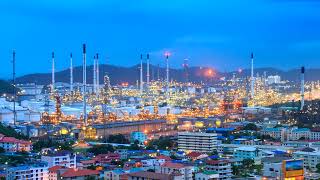 Time lapse video of petrochemical refining facilities from day to night