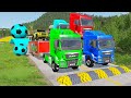 Double Flatbed Trailer Truck vs Speedbumps Train vs Cars | Tractor vs Train Beamng.Drive 058