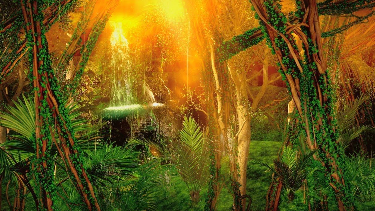 Tropical Rainforest Waterfall Flute Music Peace Calm Meditation