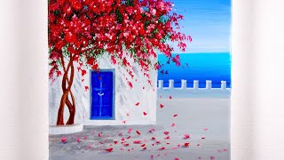 Acrylic painting tutorial | Blue Door | Mini Canvas Painting | seascape painting