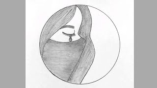 Crying girl drawing || Circle drawing for beginners || How to draw a sad girl with mask