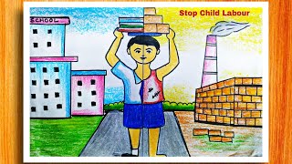 Stop Child Labour Drawing|World Day Against Child Labour Poster Drawing|Easy Drawing For Kids