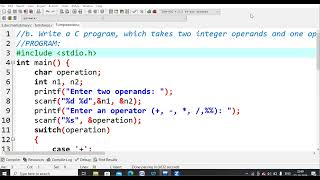 7.C program to implement basic arithmetic operators using switch case(+,-,*,/,%)| C Program LAB |