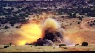 Cement truck blows up, slow motion