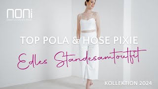 Standesamtoutfit mit Pailletten Top und Culotte Brauthose - Pola \u0026 Pixie I noni Brautmode