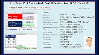 Excel Basics 13: IF Function Made Easy! IS Functions Too! 14 Epic Examples!!