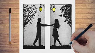 How To Draw Romantic Scenery of Couple in Love - Pencil Drawing Girl and Boy
