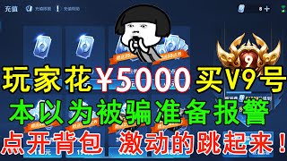 玩家花5000买V9号，本以为被骗准备报警，点开背包，激动的跳起来！—王者荣耀