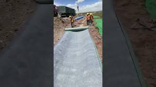 This video shows workers building cement blankets.#Cementblanket construction