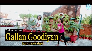 Easy Dance steps for Gallan Goodiyaan | Krishna Dance Studio | Kavya & Aahna