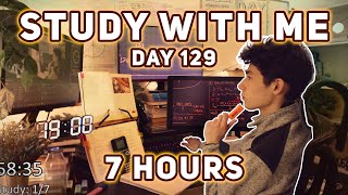 🔴LIVE 7 HOUR | Day 129 | study with me Pomodoro | No music, Rain/Thunderstorm sounds