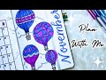 November 2024 bullet journal setup | plan with me | air balloon theme💜