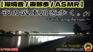 【西宮/環境音/ 夜散歩 / ASMR】夜の武庫川を歩く。#1 / Walk along the river.