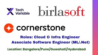 Birla Soft | Tech Variable | Corner Stone Hiring Cloud Engineer | Associate Software Engineer |