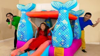 Wendy Pretend Play w/ Giant Mermaid Castle Inflatable Jumping Bouncer