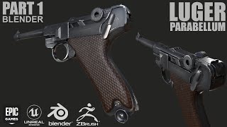 PART 1 | BLENDER 3D  modeling LUGER PARABELLUM Timelapse | Hard Surface Blender