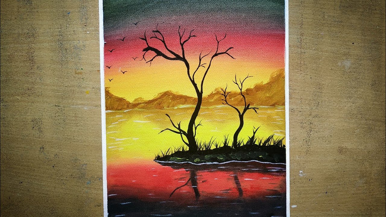 Simple Acrylic Sunset Painting For Beginners | Painting A Sunset Over A ...