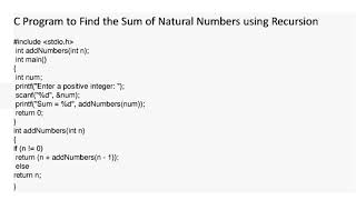 C Program to Find the Sum of Natural Numbers using Recursive function