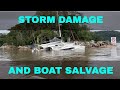 Storm damage and sunk boat salvage