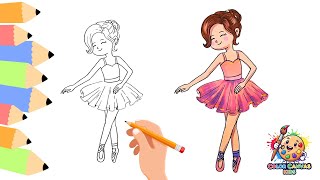 How to Draw a Ballerina Easy | Cute Ballet Dancer Drawing and Coloring