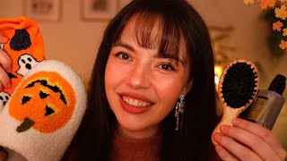 ASMR Cozy Autumn Personal Attention🧦🧸🎃(skincare, hairbrushing, pampering, layered sounds)