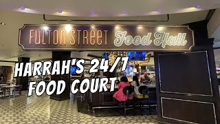 4K Walking Fulton Street Food Hall at Harrah's Hotel \u0026 Casino Las Vegas, Nevada | 24/7 Food Court