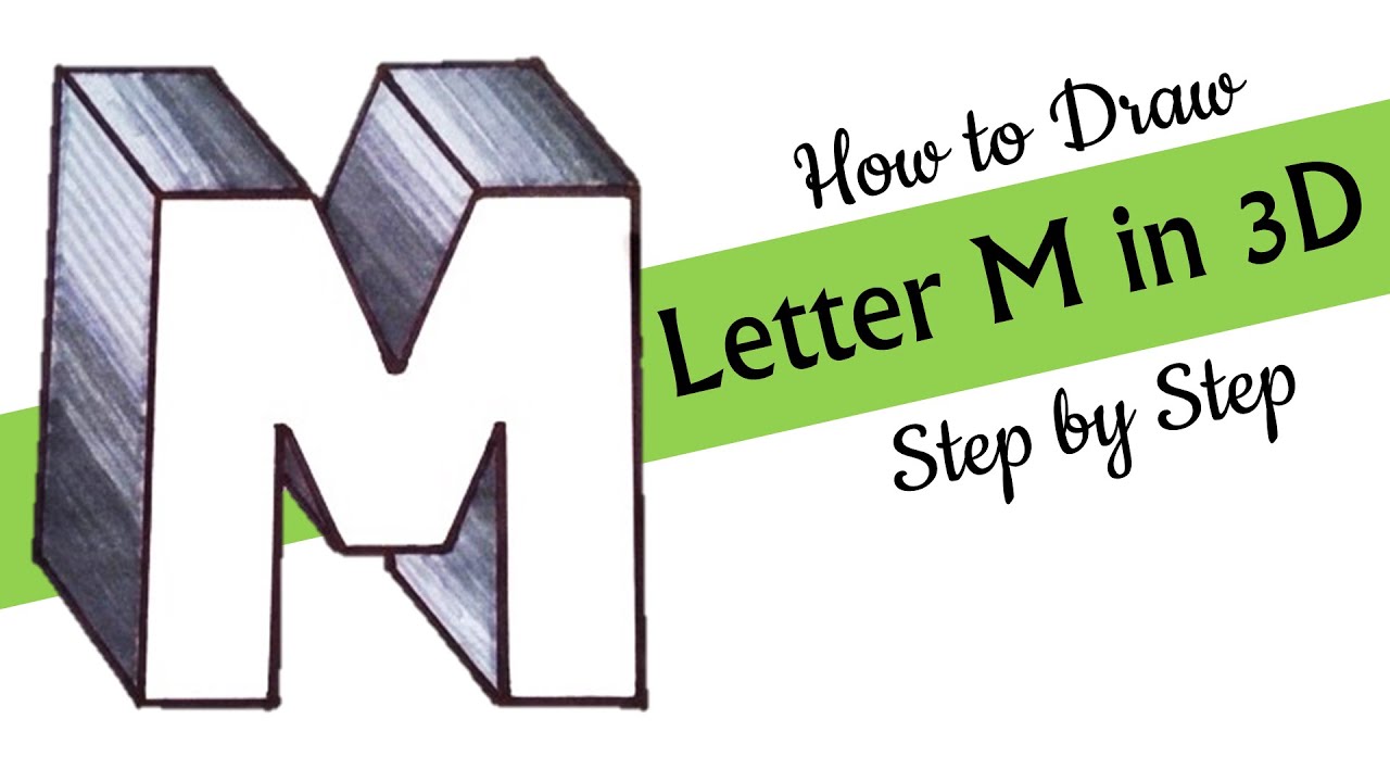 How To Draw 3D Letter M | 3D Letter Drawing | Letter M 3D | Creative ...