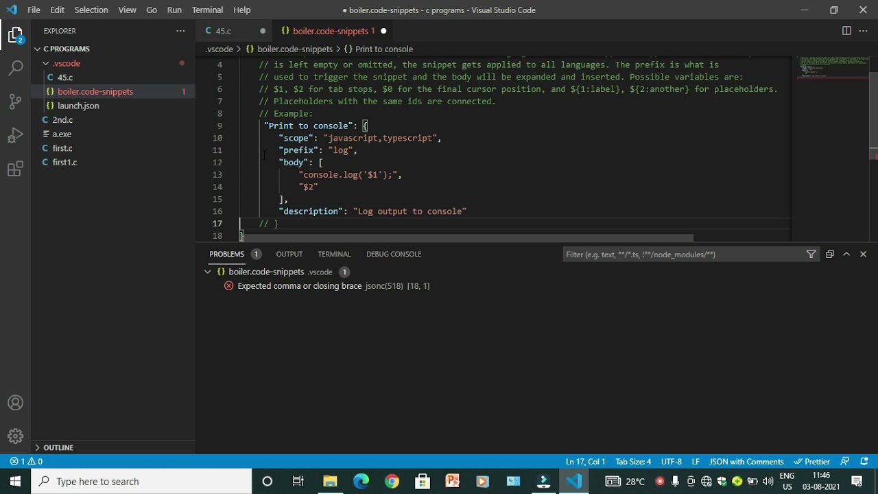 Creating Boilerplate Code Shortcut In Vs Code For C Language Using ...