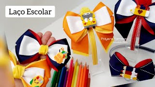 Laço de Cabelo Tema escolar - Laço de menina - DIY Ribbon bow by Polyana Formozo