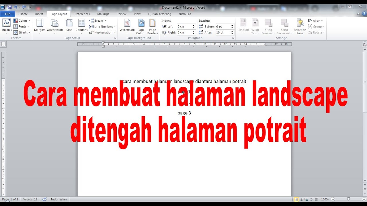 Cara Membuat Halaman Landscape Di Tengah Halaman Potrait - YouTube