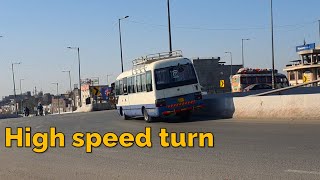 Toyota Coaster High speed turn Sharp tun by Pakistani bus