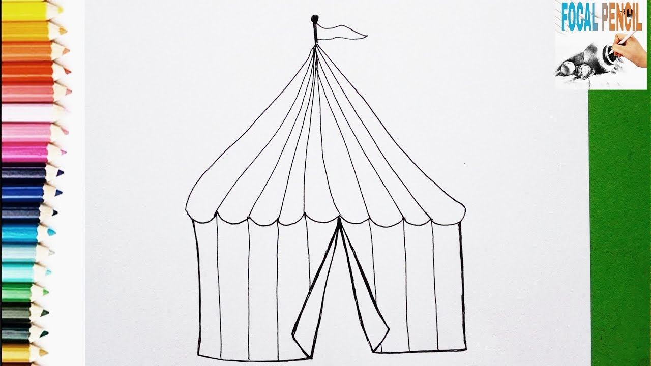 How To Draw Circus Tent - Step By Step - YouTube