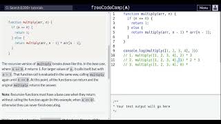 Lesson 103 | Basic JavaScript | Replace Loops using Recursion