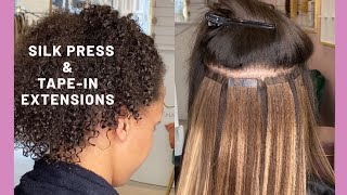 Silk press and tape in extensions