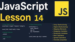 JavaScript Lesson 14 | Object and Array Destructuring | Rest and Spread Operators | JS Tutorial