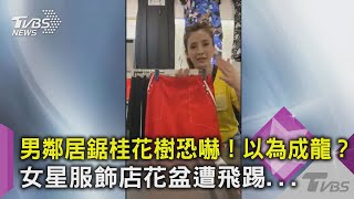 男鄰居鋸桂花樹恐嚇！以為成龍？女星服飾店花盆遭飛踢... ｜TVBS新聞