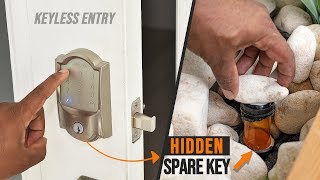 Smart Lock Install & Secret hiding spot for SPARE KEY | Schlage Encode Smart WiFi Deadbolt