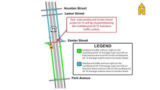 US 75 Sherman, TX – Center Street Closure, Traffic Detour Animation