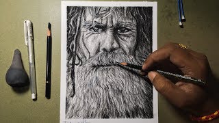 How to Draw Beard and Facial Hair of an Old Man - Realistic Drawing | P V Hanumanthu Art