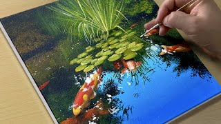 How to Draw a Koi Pond / Acrylic Painting Tutorial / STEP by STEP