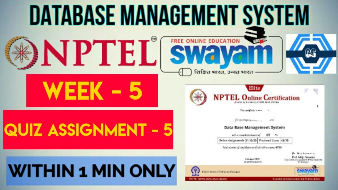 Data Base Management System - NPTEL 2023 || WEEK 5 QUIZ ASSIGNMENT ...