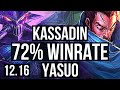 KASSADIN vs YASUO (MID) | Rank 1 Kassadin, Rank 3, 72% winrate, 11/2/2 | TR Challenger | 12.16