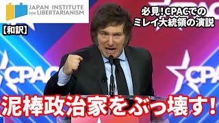 アメリカの保守系政治集会CPACで泥棒政治家をぶっ壊す！～ミレイ大統領の演説（日本語字幕）【リバタリアン】【オーストリア学派】