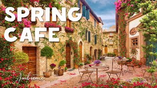 Cozy Spring Alley ASMR Ambience ☕️🌸 Spring Cafe with Quiet Music, Nature Sounds, Soft Chatter